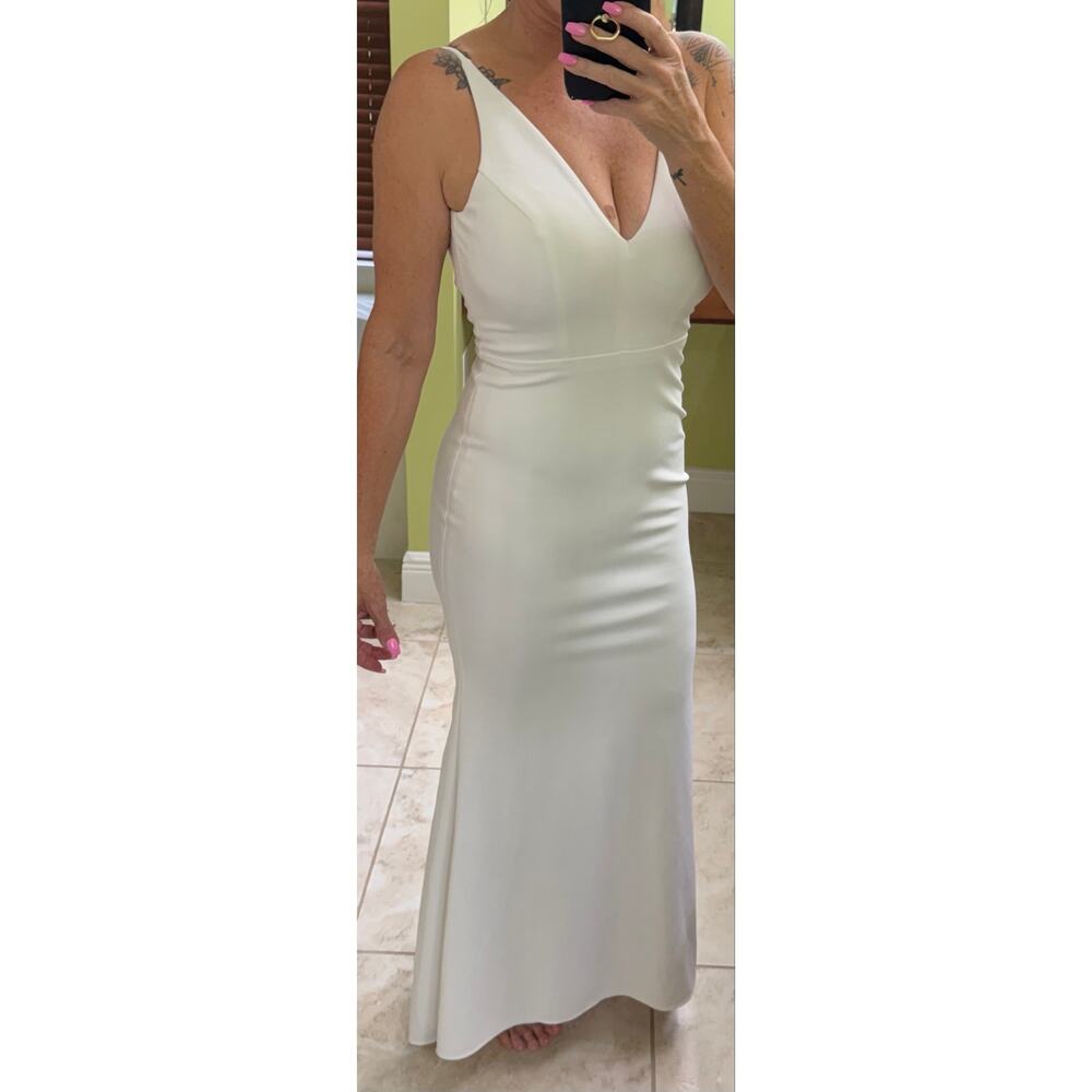 BHLDN White Mermaid Maxi Wedding Dress V-Neck Crepe Gown Size 2 - Picture 5 of 9